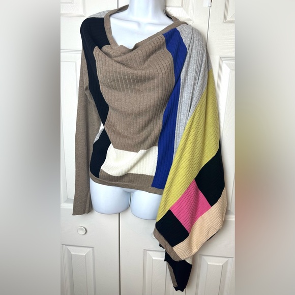 Anthro SPARROW Calculation Cardigan Wrap Sweater Ribbed Knit Color Block Black - Picture 2 of 12